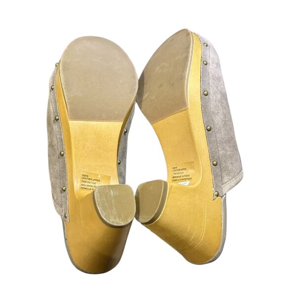 Leather Suede Clogs Slip on Mules Taupe Beige Size 10 - Picture 9 of 11